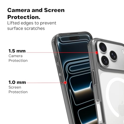 Image of RIGGEAR Shockproof Clear Hybrid Armor Magnetic Back Cover Case Compatible with MagSafe Accessories for iPhone 17 Pro (Clear-Black TPU Bumper + Transparent PC) (White MagRing)