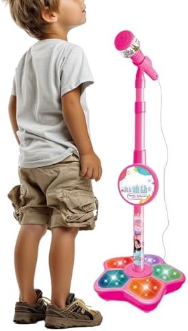 Kids Star Microphone Con Soporte, Micrófono Karaoke Con Luces LED Y Música, Color Rosa, Para Niños Y Niñas, Regalo Divertido