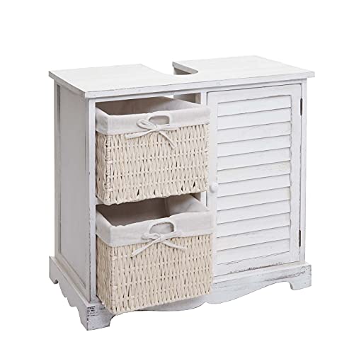 Mendler Waschbeckenunterschrank HWC-H20, Badezimmer Waschtisch, Massiv-Holz Korb-Schublade 60x65x31cm - Shabby weiß