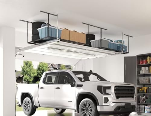 FLEXIMOUNTS 4x6 Heavy Duty Overhead Garage Adjustable Ceiling Storage Rack, 72" Length x 48" Width x 40" Height (Black) - Image 3