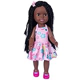 Ecore Fun 14.5 Inch Black Baby Doll Baby Girl Doll and Clothes Set African American Washable Realistic Silicone Girl Dolls with Cute Dress and Shoes