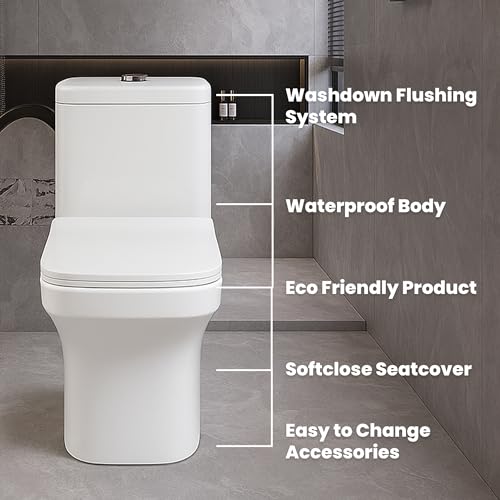 Image of KrissKross One‑Piece Western Commode, S‑Trap 9-12 inch, Dual‑Flush Washdown, Soft‑Close Quick‑Release Seat, High‑Gloss Ceramic, Floor‑Mounted WC for Indian Bathrooms