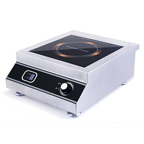 Image of 5KW Commercial Induction Cooktop | 5000W Heavy Duty Countertop Hot Plate | Flat Base, 12x12 Inch Heating Surface | Fast Heating | Stainless Steel Body | For Restaurant & Commercial Use