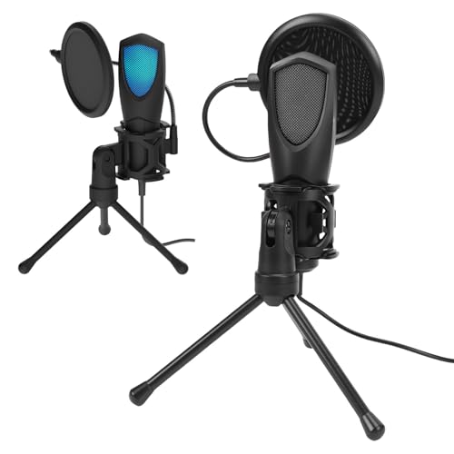 Goshyda USB-Gaming-Mikrofon mit RGB, Plug & Play-PC-Gaming-Mikrofon mit Rauschunterdrückung, Stativständer und Pop-Filter für Streaming, Podcast auf PC PS