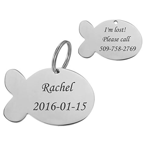 Stainless Steel Pet ID Tags Dog Tags Personalized & Engraved Custom Identification Tag Engraved Front & Back Dog Collar Tag Fish Shape Cover