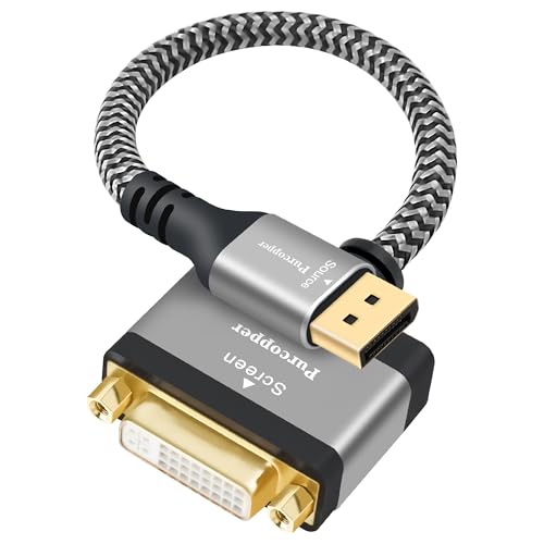 4K DisplayPort to DVI Adapter, DP Male (Source) to DVI-D Female (Screen) Gold-Plated Plug & Aluminum Shell Converter Connector Compatible with Monitor, PC, Laptop, Raspberry Pi, Desktop, Projector