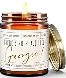 Georgia Gifts, Georgia Decor for Home - 'There's No Place Like Georgia Candle, w/Bubbly Prosecco & Juicy Peach I Georgia Souvenirs I Georgia State Gifts I 9oz Jar, 50Hr Burn, USA Made