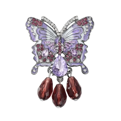 Image of Butterfly Crystal Rhinestone Brooch Pin for Women Colorful Glitter Pearl Bead Lapel Pins Hats Clothes Dress Accessories Jewelry