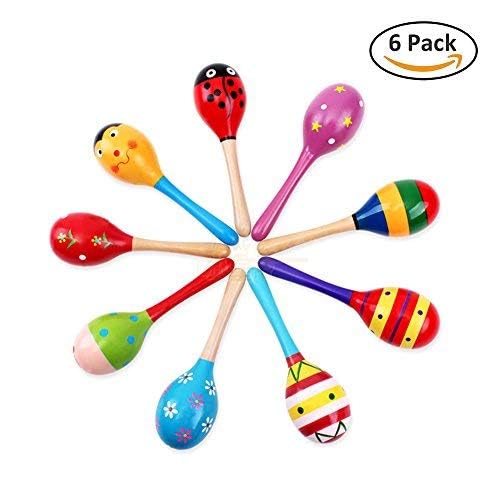 Islmlisa Mini Wooden Maracas for Kids, Wooden Fiesta Maracas Assorted Color and Design,Pack of 6 (Random Color Pattern) - Thumbnail 6
