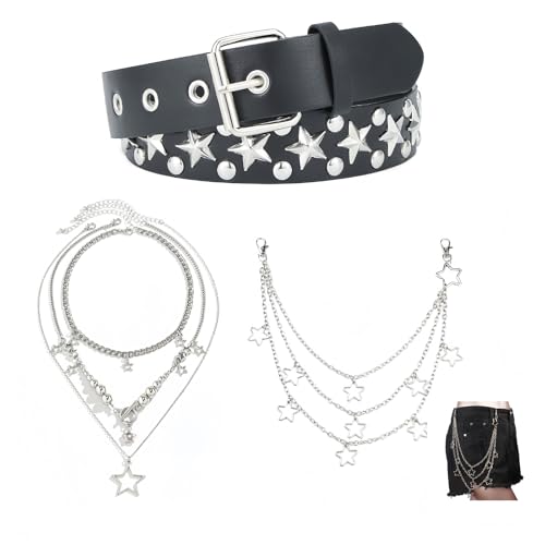 Star Belt, Star Necklace Pants Chain for Y2K Punk Rock EMO Goth Jean Chain Grunge Studded Belt for Women Men