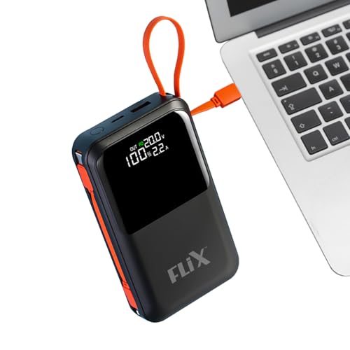 Image of FLiX UltraCharge XPB-P45 20,000mAh 45W QC Power Delivery PPS Power Bank, in-Built Type C & Lightning Fast Charging Cables, LED for Charging Percentage with Amp and Volt Display (Black)
