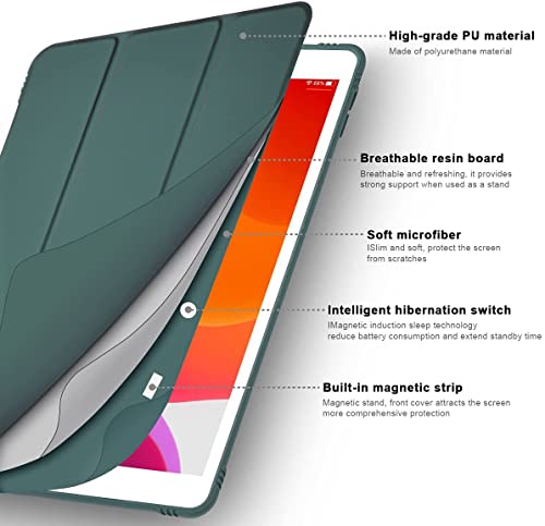 Image of SwooK Case for iPad 9th /8th /7th Generation,iPad 10.2-inch Soft TPU Back Protective Cases [Shock Absorption] Slim Lightweight Trifold Stand Smart Cover, Auto Wake /Sleep (Midnight Green, Ipad 10.2 inch)