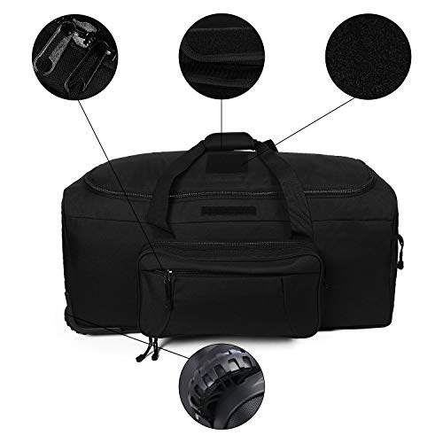 Military Tactical Wheeled Deployment Trolley Duffel Bag Heavy-Duty Camping Hiking Running Trekking ( 08360A Black)
