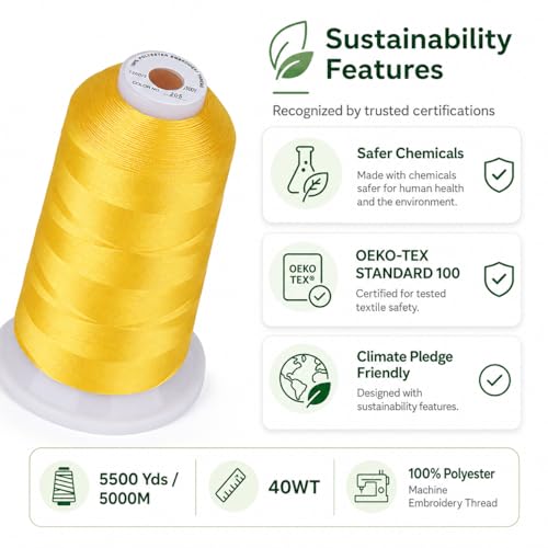 Image of Simthread Embroidery Machine Thread 5000M 40WT Polyester, Yellow 205 | 5000M 40WT polyester thread feeds smoothly for home or commercial embroidery projects.