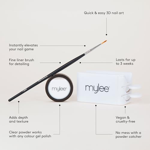 Mylee 3D Nail Art Kit, Create Professional Manicures at Home, Set Includes Clear 3D Powder Pot, Powder Catcher - Image 2