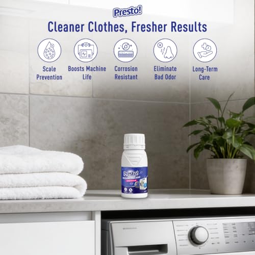 Image of Amazon Brand - Presto! Washing Machine Descaler Liquid | 200ml | Cleaning Liquid For Front & Top Load Washing Machines | Limescale Deposit Remover | Restores Machine Performance