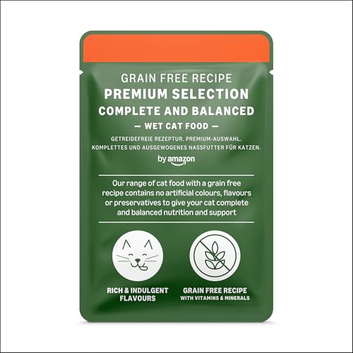 by Amazon Katzenfutter, nass, getreidefreies, für ausgewachsene Katzen Fleischauswahl in Gelee, 4.76 kg, 56 Packungen mit 85g (Vorher Lifelong)