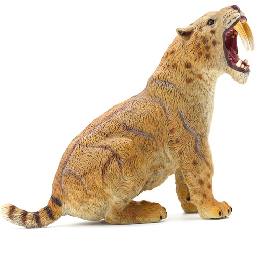 Gemini&Genius Smilodon Action Figure Toy, Saber-Toothed Tiger Wild Animal Model Toy, Beautiful and Accurate Sculptures of Tiger Animal Figure, Gift, Collection, Display & Play for Kids Collectors