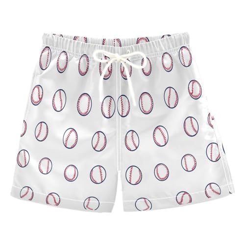 Jucciaco Boys Beach Board Shorts Baseball Graphic Sport White Quick Dry Swim Trunk Swimwear for Kids