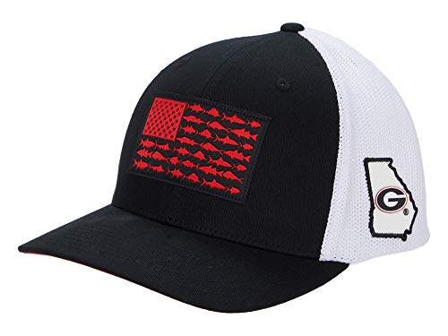 Columbia Unisex Collegiate PFG Mesh Fish Flag Ball Cap, UGA - Black, L/XL