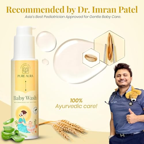 Image of Pure Aura Baby Body Wash, 200 ml (Pack of 1) | Gentle Tear-Free Formula with 12 Ayurvedic Herbs | Natural Hydration | Vegan & Cruelty-Free | Safe for Newborns & Kids
