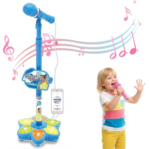Microphone pour enfants de 3 ans et plus avec support réglable bleu et lumières - 2