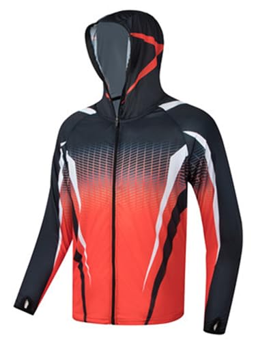 YEAHDOR Men's Quick Dry Zipper Hooded Jacket Long Sleeve Lightweight Sun Protection Sweatshirts Outwear Red Large