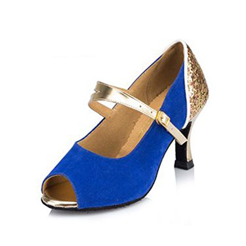 GIY Zapatos de baile de tacón de salsa latina con purpurina para mujer, zapatos de baile tango Morden, Navy Blue-7.5cm, 5-5.5 M US