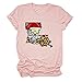 sky Cloud Père Noël imprimé léopard Puzzle Lettres Casual Manches Courtes T-Shirt col Rond en Vrac de Noël Pull Bas Shirt Femme (Color : Pink, Size : Medium)