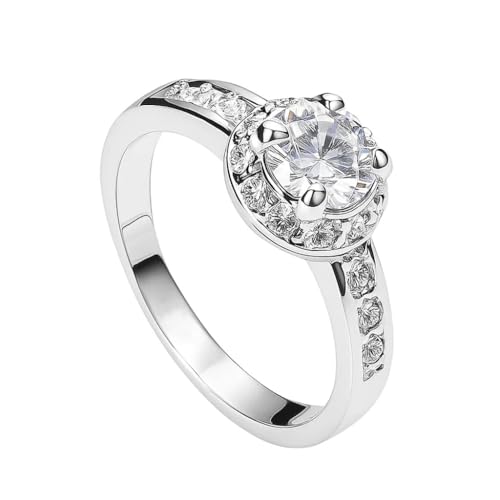 FAIRY COUPLE Halo CZ Ring for Women – Looks Like Real Diamond, Sparkly Promise Ring, Fake Engagement Ring, Birthday & Everyday Gift, Fashion Jewelry R674
