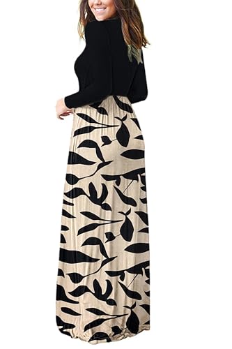 Image of AUSELILY Womens Long Sleeve Maxi Dress Casual Empire Waist with Pockets