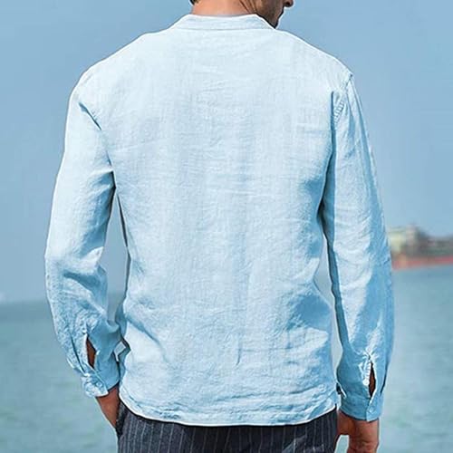 Mens Button Down Henley Shirts with Two-Pocket Long Sleeve Crewneck Lightweight Sports Tops Casual Solid Color Tees2
