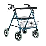 Ultra Lightweight Folding Rollator Walker – Wheeled Walking Frame with Brakes, Seat & Storage Bag – Easy Fold Mobility Aid – Blue – Only 9.3kg