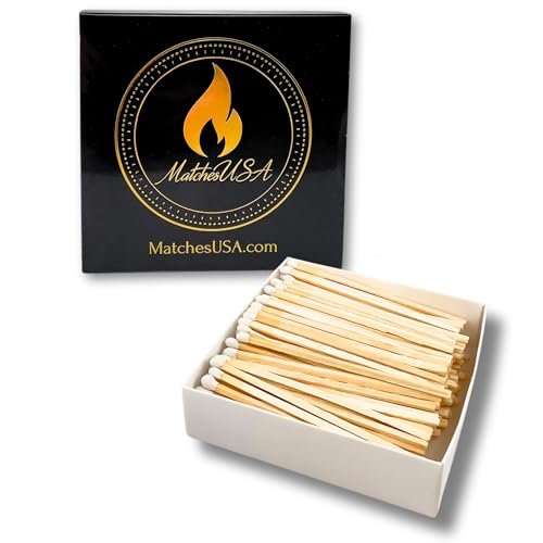 Image of Box (150 Matches) | 4 inch Long White Matches | Color Safety Match (4 inches) | Black & Gold Matchbox | Wooden Wood Matchsticks
