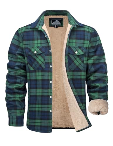 MAGCOMSEN Men's Flannel Shirt Fleece Lined Heavyweight Flannel Jacket Cotton Button Up Plaid Shirt Warm Winter Coat