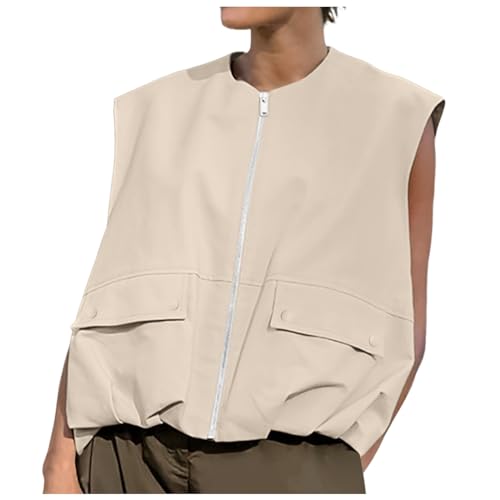 Women's Quilted Gilet, Oversized Cargo Vest Casual Sleeveless Lightweight Zip Waistcoat Loose Fit Breathable Outdoor Quick Dry Walking Coats Y2K Streetwear Fishing Travel Jackets Vest Tops Pockets