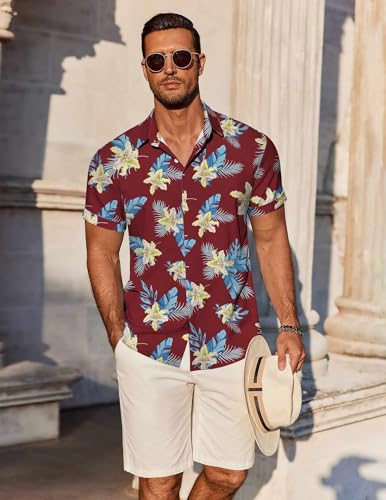 Image of COOFANDY Men's Linen Shirts Short Sleeve Casual Shirts Button Down Shirt for Men Beach Summer Wedding Shirt