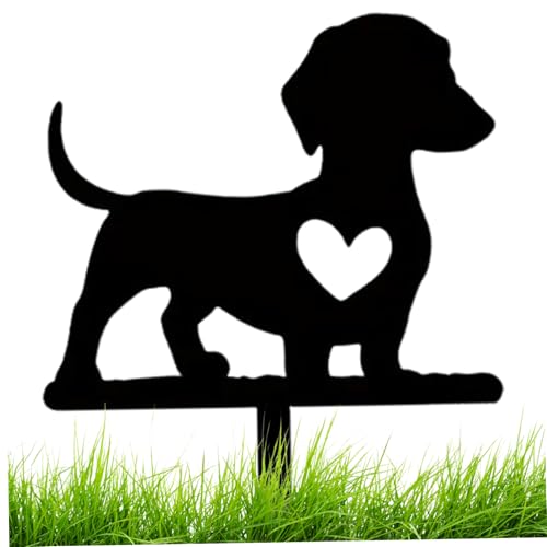 Dackel-Statue, wetterbeständiges Metall, schwarze Hundestatue, ausgehöhlte, dekorative Gartenpfähle mit Pflock, Gartendekoration für draußen, Terrasse, Hof, Rasen, Hundestatuen, Dackelfigur, Hundedeko