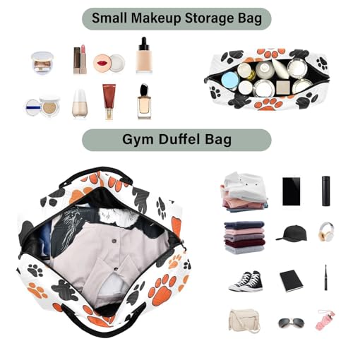 Large Travel Duffel Bag, Red Black Paw Sports Tote Gym Bag, Shoulder Weekender Overnight Bag for Women Men, Carry On Luggage with Toiletry Bags4