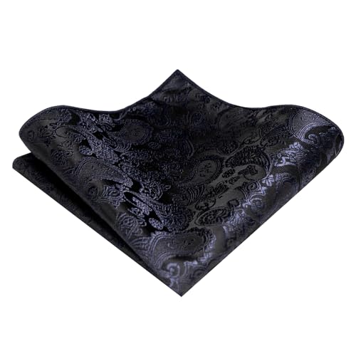 Image of JEMYGINS Mens Solid Color Paisley Necktie and Pocket Square with Tie Clip Sets
