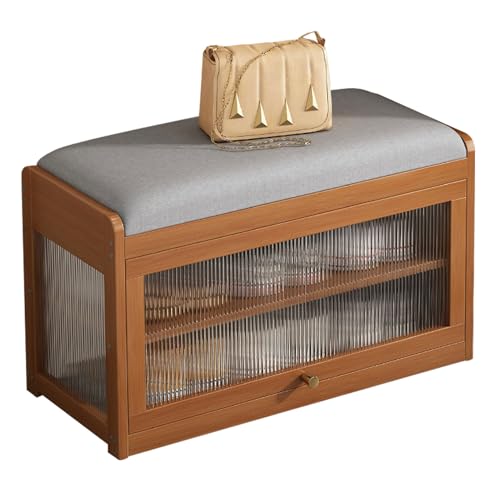 Banco de almacenamiento de zapatos de madera para entrada con armario de 2 niveles, zapatero resistente, diseño elegante, capacidad de 330 libras, muebles modernos para el hogar