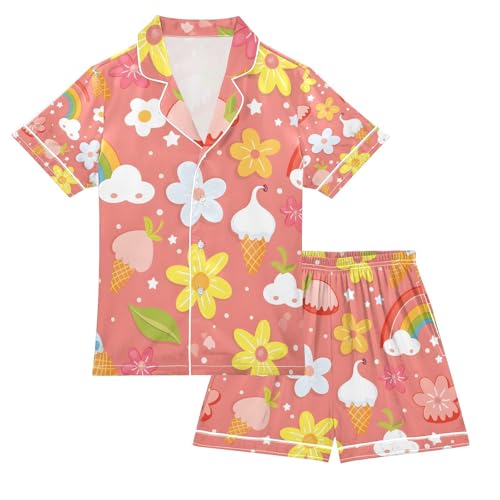senya Ice Cream Flowers A Satin Summer Pajama Sets Silk Short Sleeve Button Down Sleepwear
