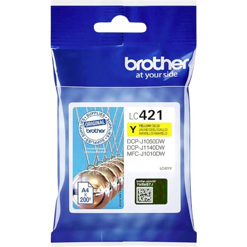 Brother LC421Y Cartucho original de tinta para las impresoras MFCJ1010DW y DCPJ1050DW, Duración estimada: hasta 200 páginas (según ISO/IEC 24711), Amarillo