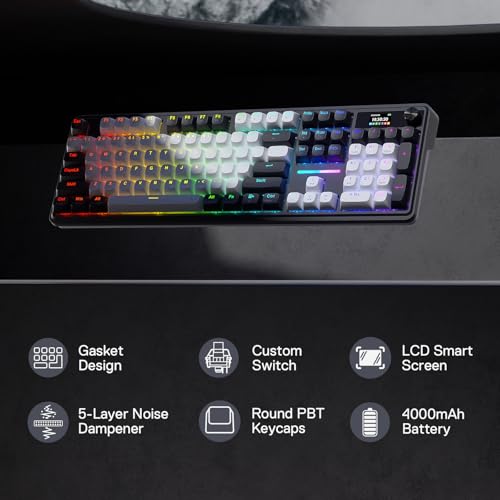 Image of Redragon K762 Wireless Gasket Gaming Keyboard w /Hype Screen & Knob, 104 Keys Mechanical Keyboard, Easy-Control 1.14'' TFT Info Display, 5-Layer Noise Dampening, Round PBT Keycaps, Mint Mambo Switch