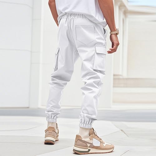 Mens Cargo Pants Elastic Waist Joggers Drawstring Gym Stretch Work Casual Pants Tapered Sweatpants with Pockets3