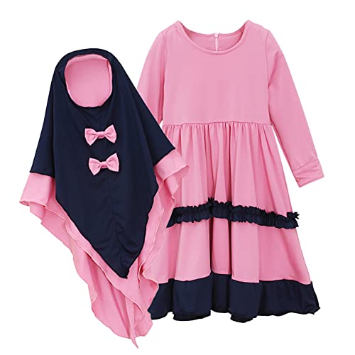 IBTOM CASTLE Abaya for Girl Kids Hijab Scarf Muslim Dress Two-piece Ramadan Prayer Clothes Islamic Arabic Kaftan Khimar Robe