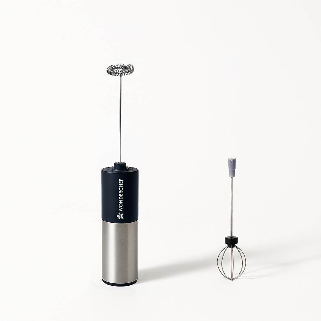 Wonderchef Regalia Milk Frother & Whisk, Kitchen Tool for Coffee, Lattes, Whip Cream, Egg Whisk, AA Battery Operated, Stainless-Steel, Stand-up Design, Easy Single Push Mechanism, Everyday Use, Black-image-3