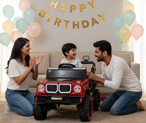 Image of Wishmaster 4x4 Kids Electric Ride On Jeep with Remote Control | Battery Operated Car for Kids 2-6 Years | RGB LED Lights, Bluetooth Music | Birthday Gift | 1-Year Warranty On Motors & Motherboard