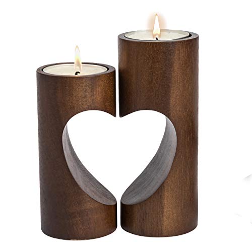 ChasBete Romantic Tea Light Candle Holders Decorative, Wood Tealight Candle Holder Set of