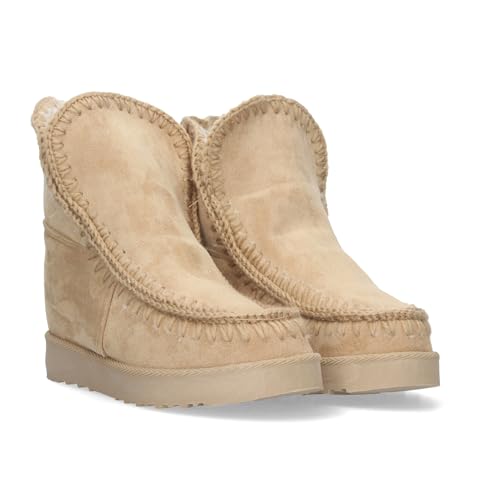 shoes&blues.es 80173-Botin Plano para Mujer, Estilo Australiano, Material Aterciopelado, Forrado de Pelo, de Punta Redonda.. Talla 40 Kaki